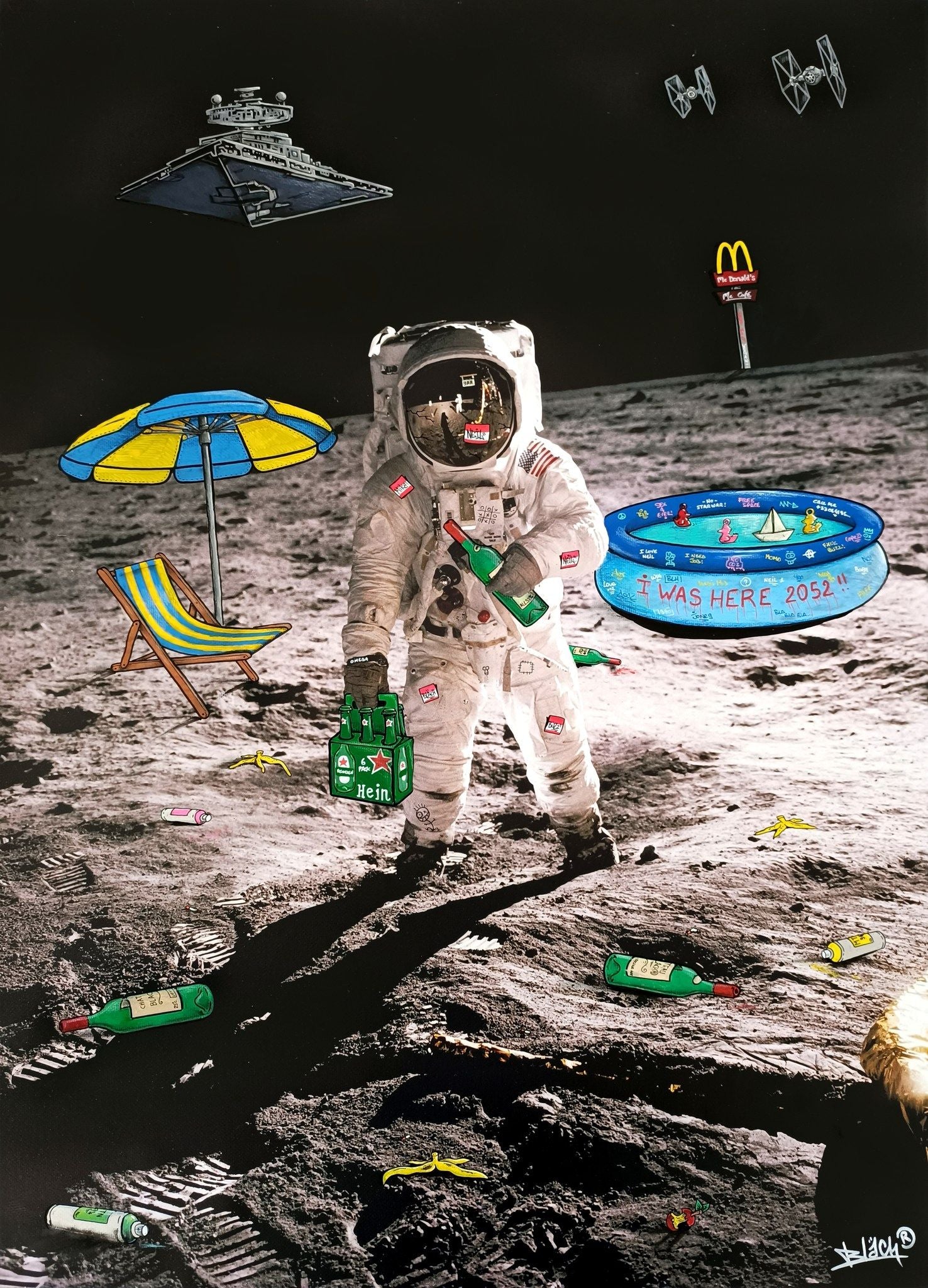 Editions d'art de BLACH a pour titre  Moon Colonization style street art dim : BLACHprix:100