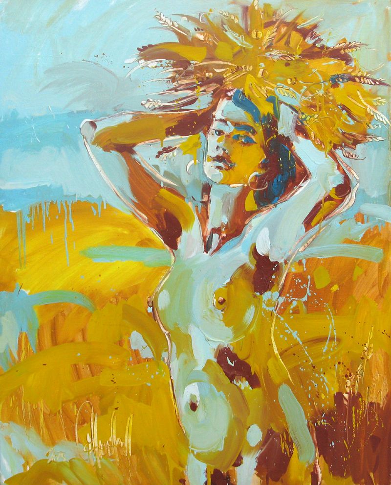 Tableau de OLENA SINIUHINA a pour titre  Couronne de blé style figuratif dim : OLENA SINIUHINAprix:800