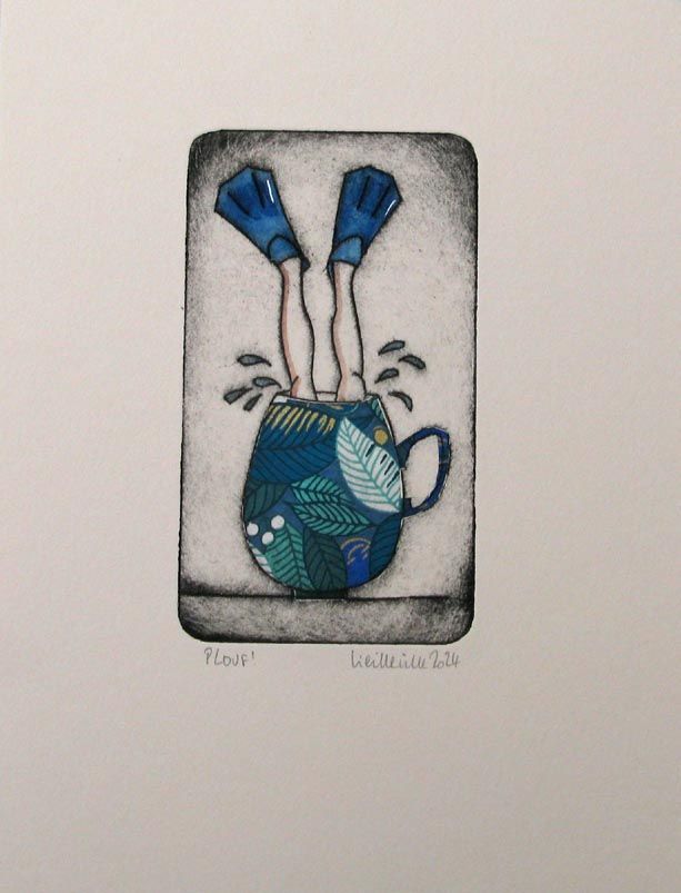 Editions d'art de NAVIEILLEVILLE a pour titre  Plouf! style figuratif, graphique dim : NAVIEILLEVILLEprix:30