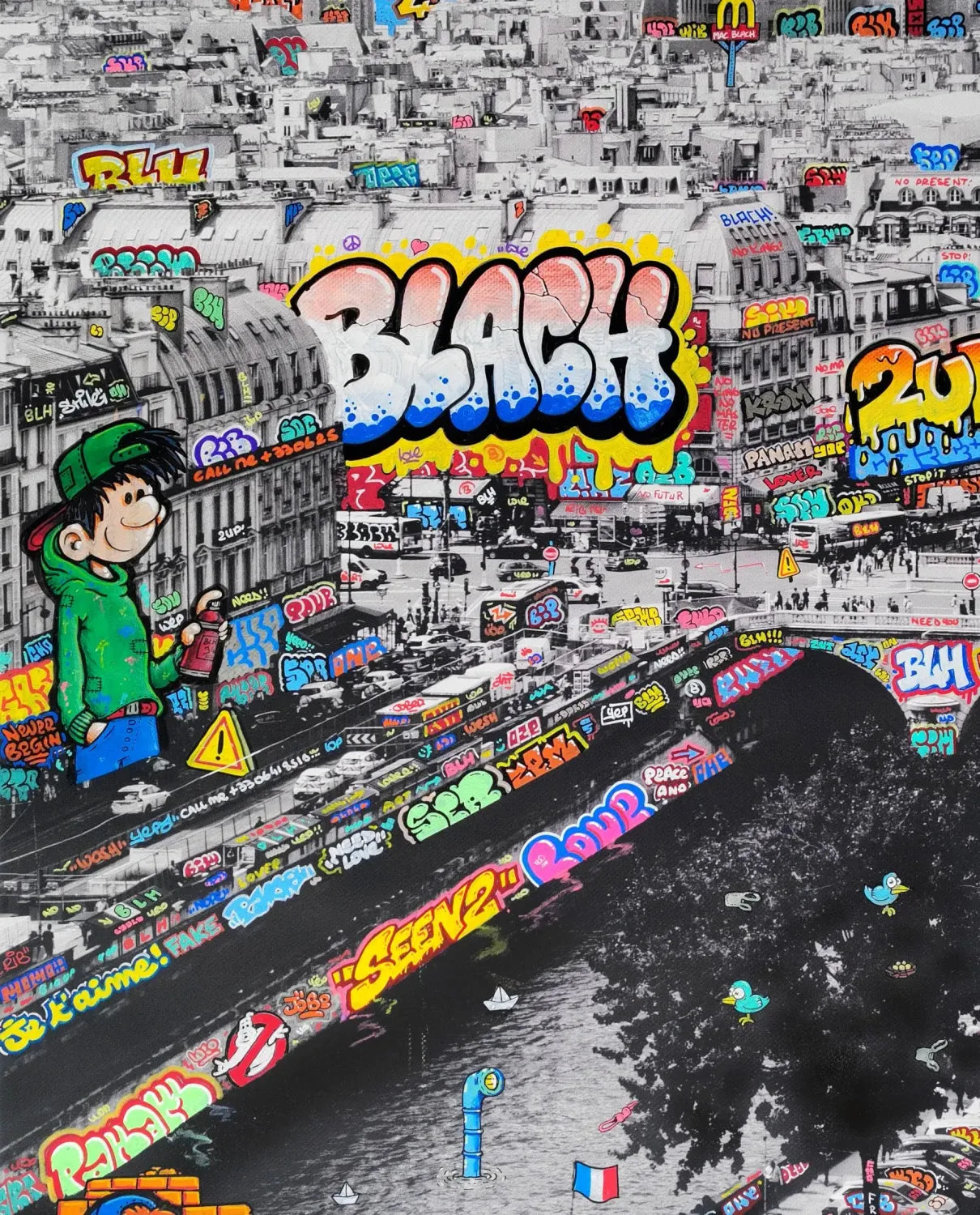 Editions d'art de BLACH a pour titre  Paris Bande déssinée Vertical XL style graffiti, street art dim : BLACHprix:220