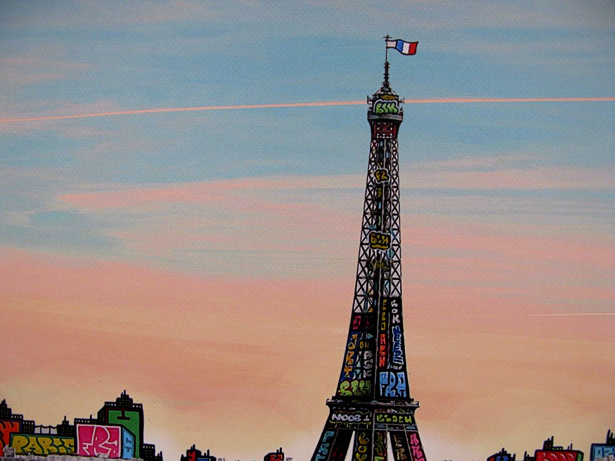Editions d'art de BLACH a pour titre  Paris panoramique à l'aube style graffiti, street pop art dim : BLACHprix:250