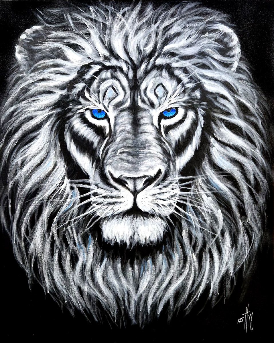 Tableau de ART HM a pour titre  Lion bleu style figuratif, graphique dim : ART HMprix:1000