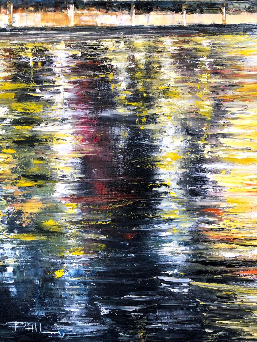 Tableau de PHIL a pour titre  Quai de Saône, Lyon style abstrait dim : PHILprix:700