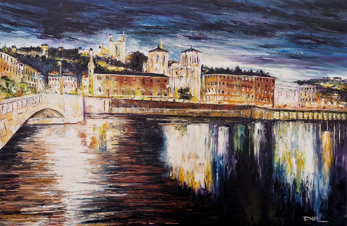 Tableau de PHIL a pour titre  Quai de la Saône, Lyon style figuratif dim : PHILprix:700