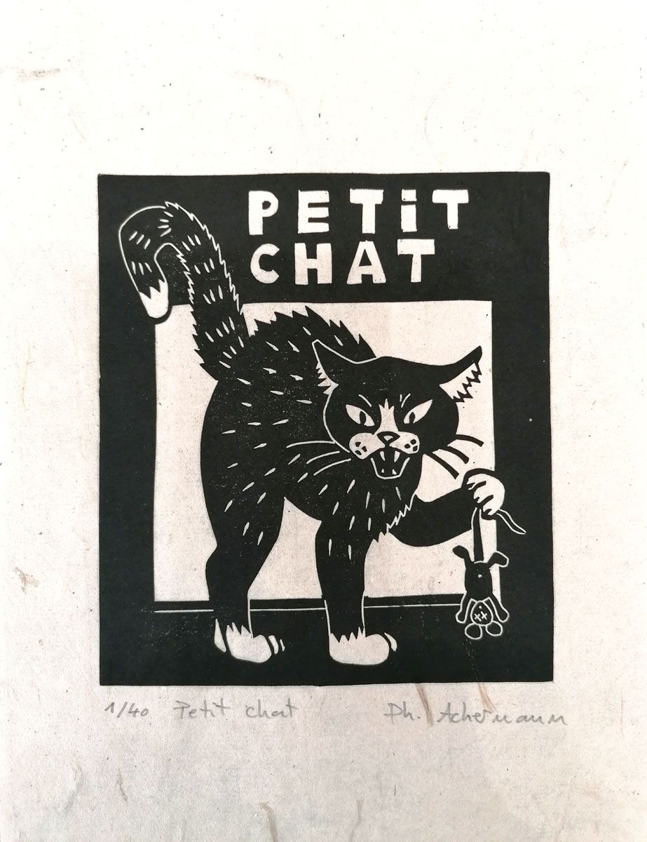Editions d'art de PHILIPPE ACHERMANN a pour titre  Petit chat style figuratif dim : PHILIPPE ACHERMANNprix:40