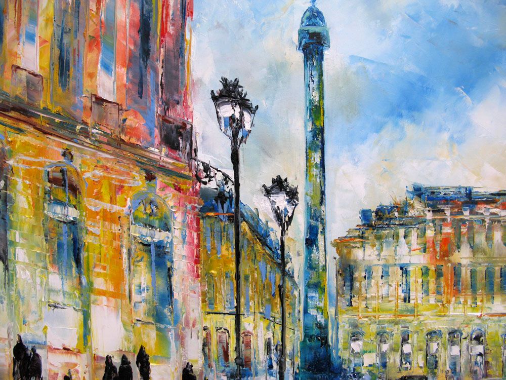 Tableau de PHIL a pour titre  Arrivée à la Place Vendôme, Paris style figuratif dim : PHILprix:850