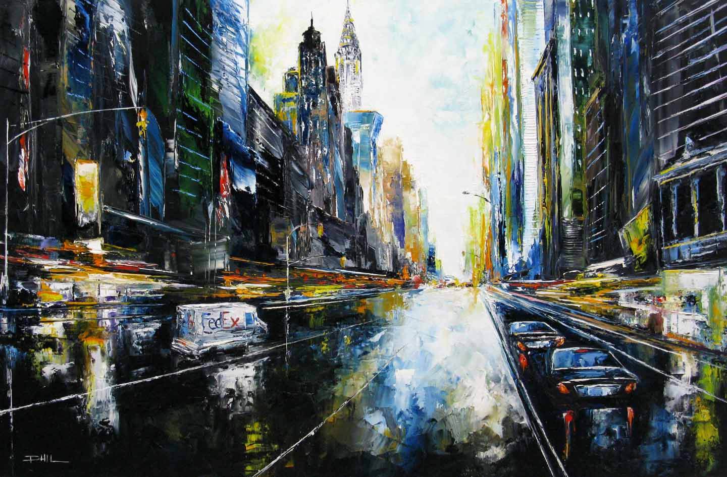 Tableau de PHIL a pour titre  Avenue N.Y style figuratif dim : PHILprix:700