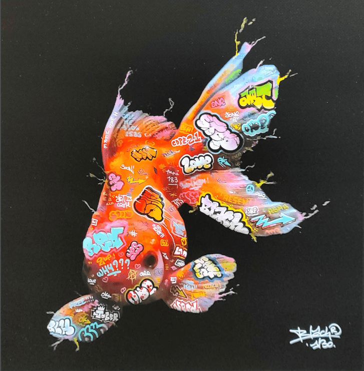 Editions d'art de BLACH a pour titre  Poisson Rouge style graffiti, street art dim : BLACHprix:90