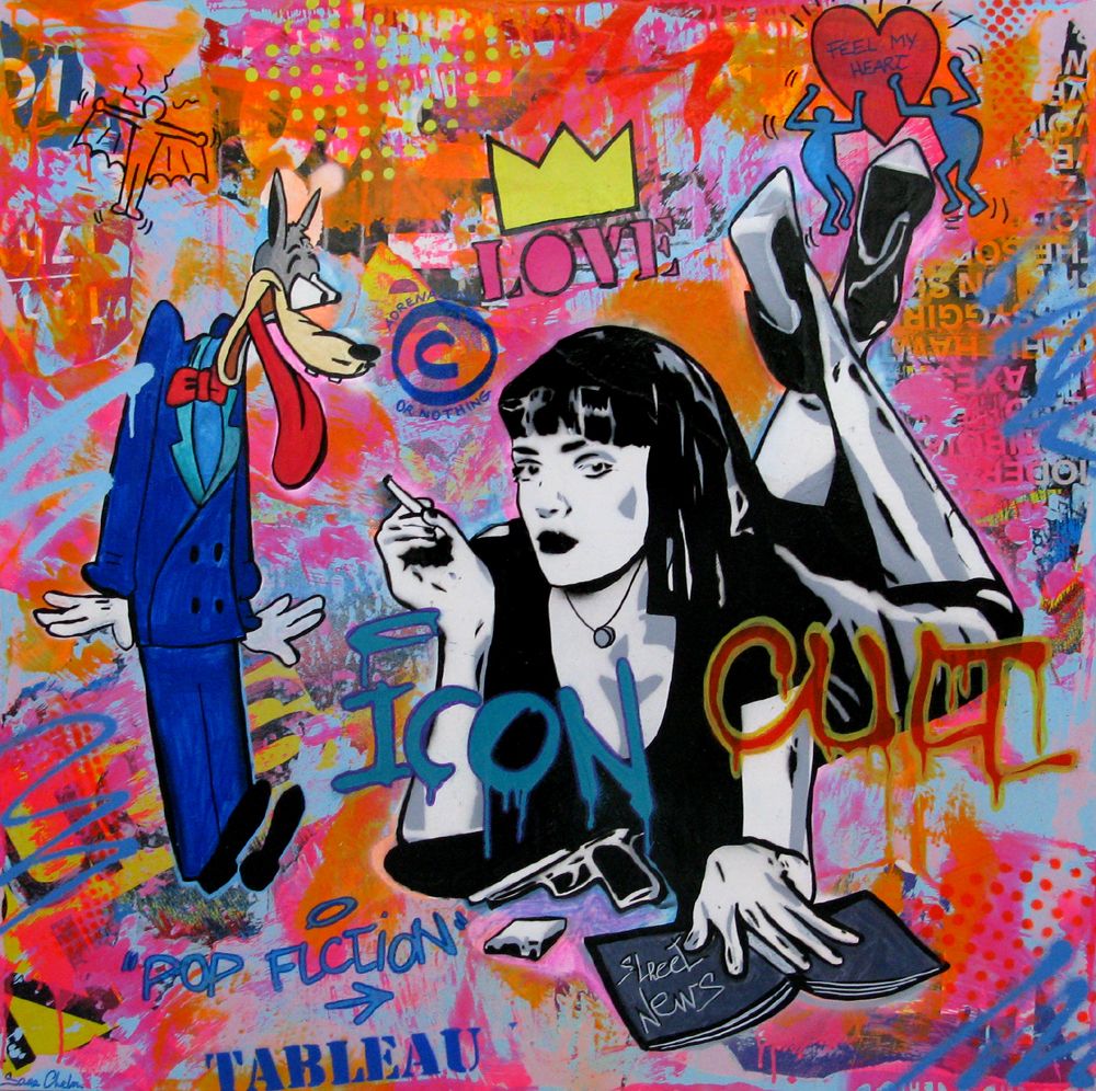 Tableau de SARA CHELOU a pour titre  Pop Fiction style street pop art dim : SARA CHELOUprix:1100