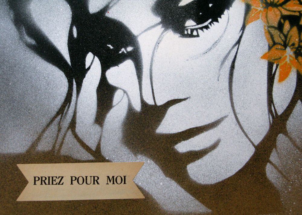 Tableau de KARO TRASS a pour titre  Priez pour moi style street pop art, street art dim : KARO TRASSprix:90
