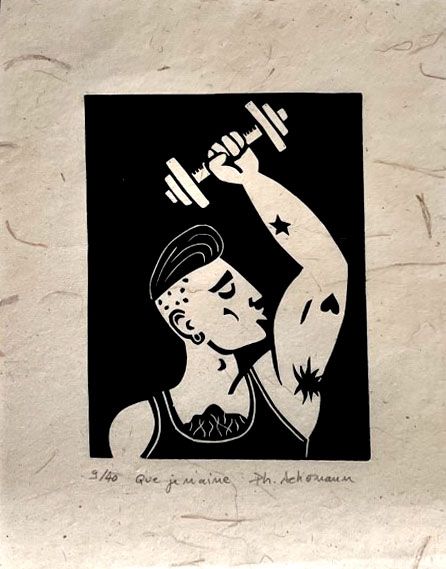 Editions d'art de PHILIPPE ACHERMANN a pour titre  QUE JE M'AIME style figuratif, graphique dim : PHILIPPE ACHERMANNprix:40