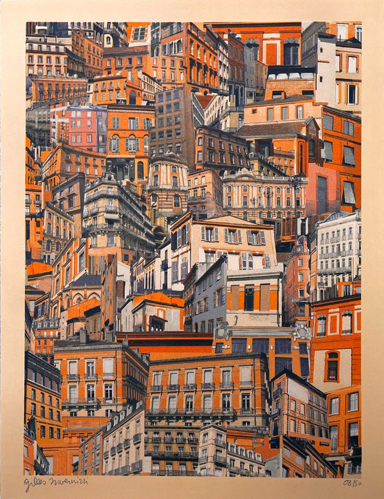 Editions d'art de GILLES INVERNIZZI a pour titre  TOULOUSE ORANGE style figuratif, graphique dim : GILLES INVERNIZZIprix:50