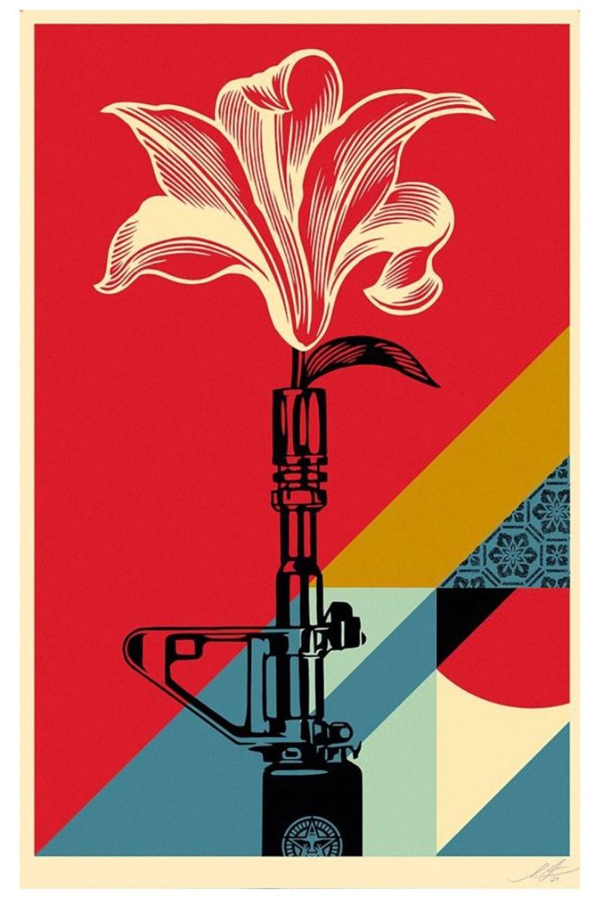 Editions d'art de OBEY : SHEPARD FAIREY  a pour titre  AR-15 LILY style street pop art dim : OBEY : SHEPARD FAIREY prix:100