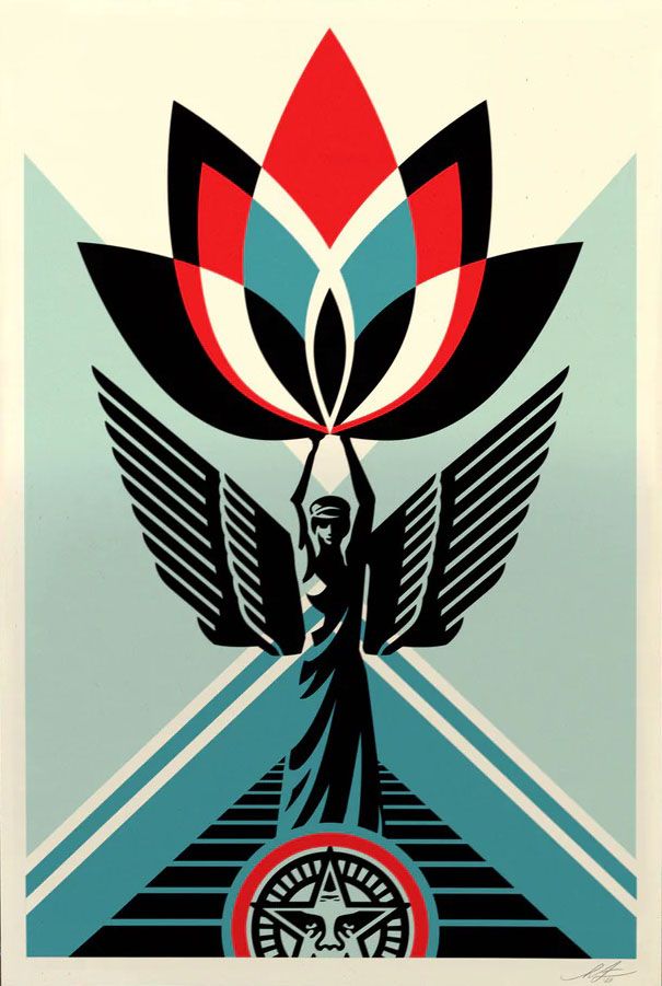Editions d'art de OBEY : SHEPARD FAIREY  a pour titre  Lotus Angel style street pop art dim : OBEY : SHEPARD FAIREY prix:100