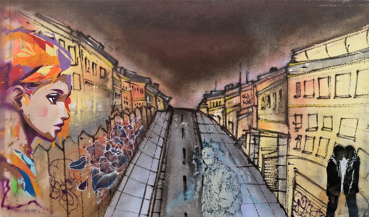 Tableau de Craig & Emer a pour titre  Au bout de la rue style street art  dim : Craig & Emerprix:650