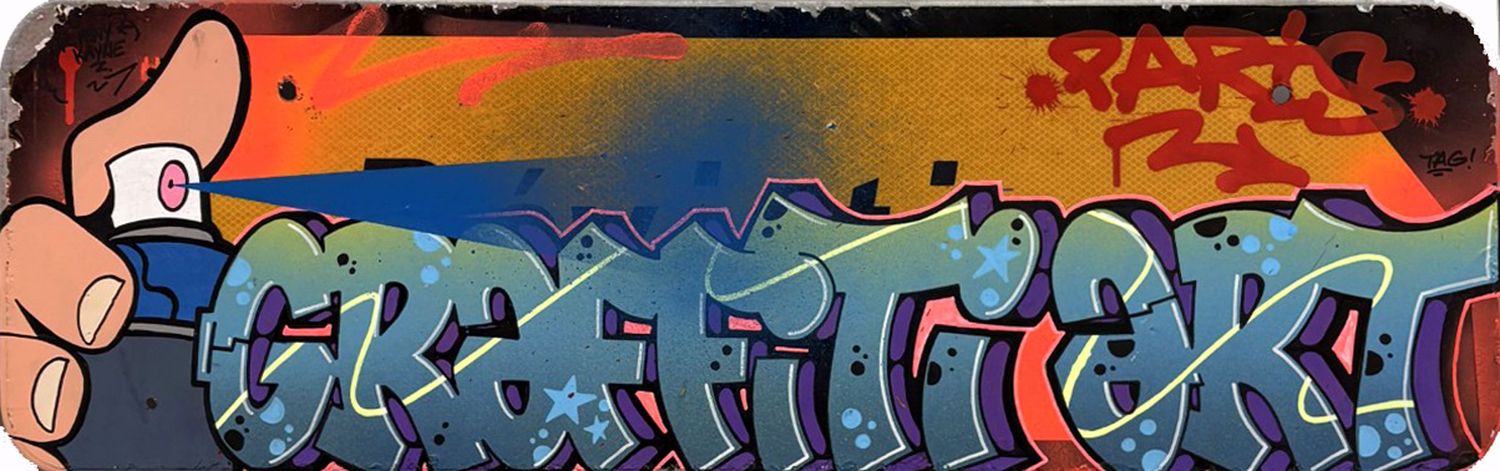 Sculpture de KENY a pour titre  PLAQUE SIGNO GRAFFITI ART style graffiti, street art dim : KENYprix:800
