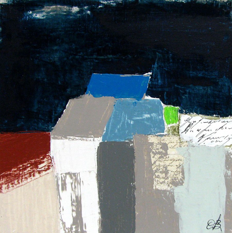 Tableau de MICHELLE BOISSONOT a pour titre  LES TOITS LA NUIT style abstrait dim : MICHELLE BOISSONOTprix:180