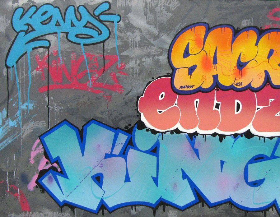 Tableau de KENY a pour titre  NEW KING ON THE BLOCK style graffiti, street art dim : KENYprix:900
