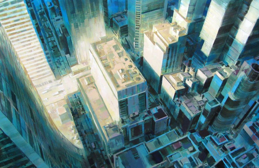 Tableau de HEATON RUDYARD a pour titre  GREEN SKYLINE style figuratif dim : HEATON RUDYARDprix:2100