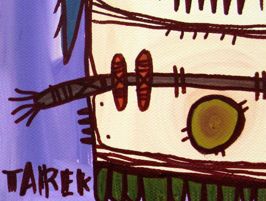 Tableau de TAREK a pour titre  Mask allongé violet style street art dim : TAREKprix:350