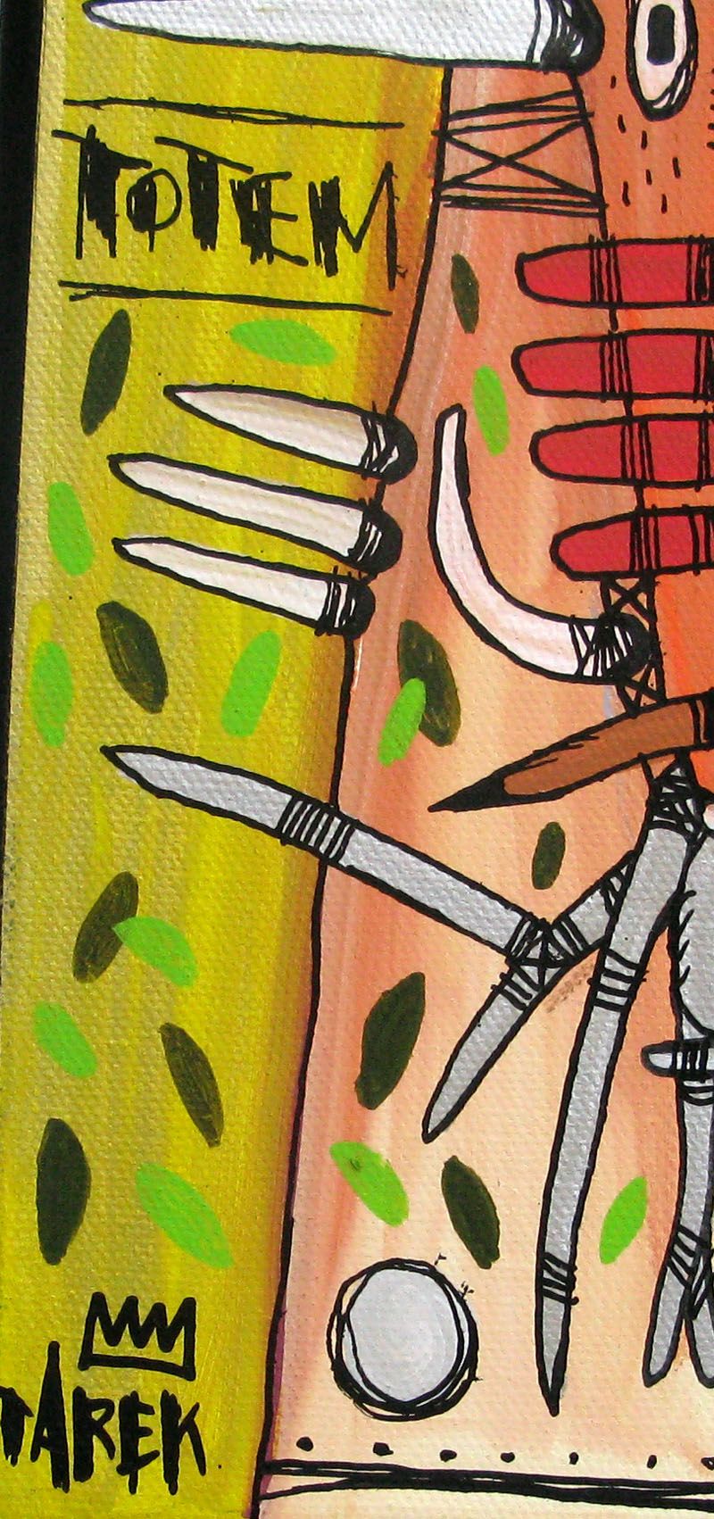Tableau de TAREK a pour titre  Totem Jaune style street art dim : TAREKprix:200