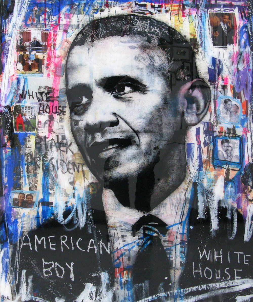 Tableau de THIERRY RASINE a pour titre  BLACK PRESIDENT style street pop art, street art dim : THIERRY RASINEprix:1200
