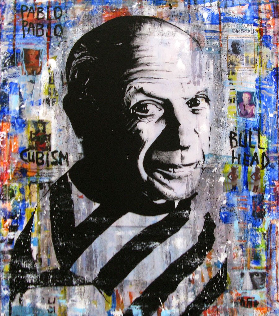 Tableau de THIERRY RASINE a pour titre  PABLO style street pop art, street art dim : THIERRY RASINEprix:800