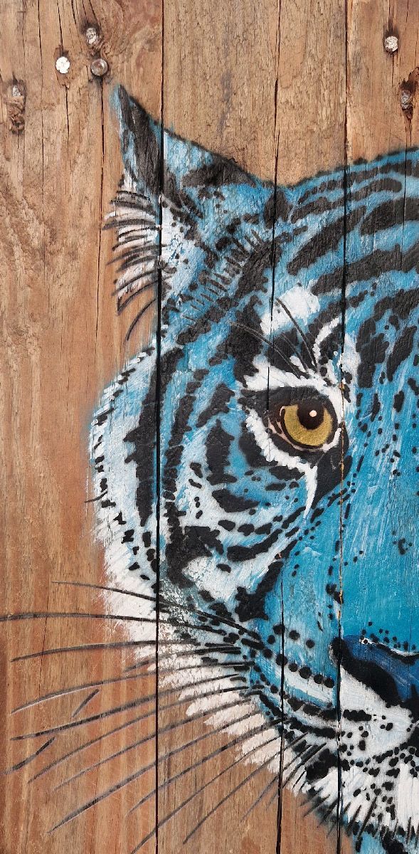 Tableau de MOSKO a pour titre  Buste tigre bleu style street art dim : MOSKOprix:850