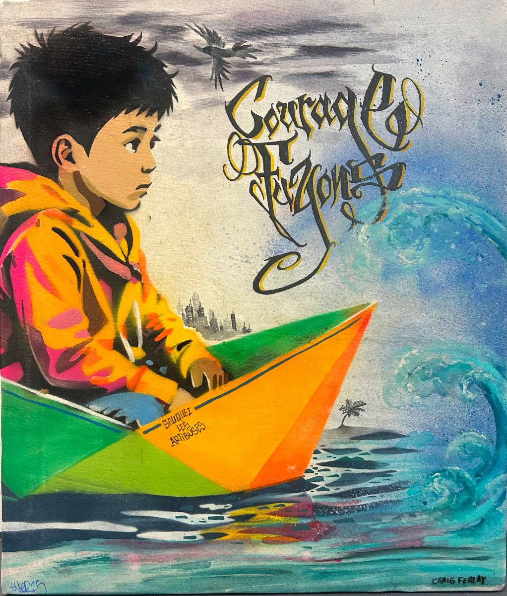 Tableau de Craig & Emer a pour titre  Courage fuyons style graffiti, street art dim : Craig & Emerprix:200