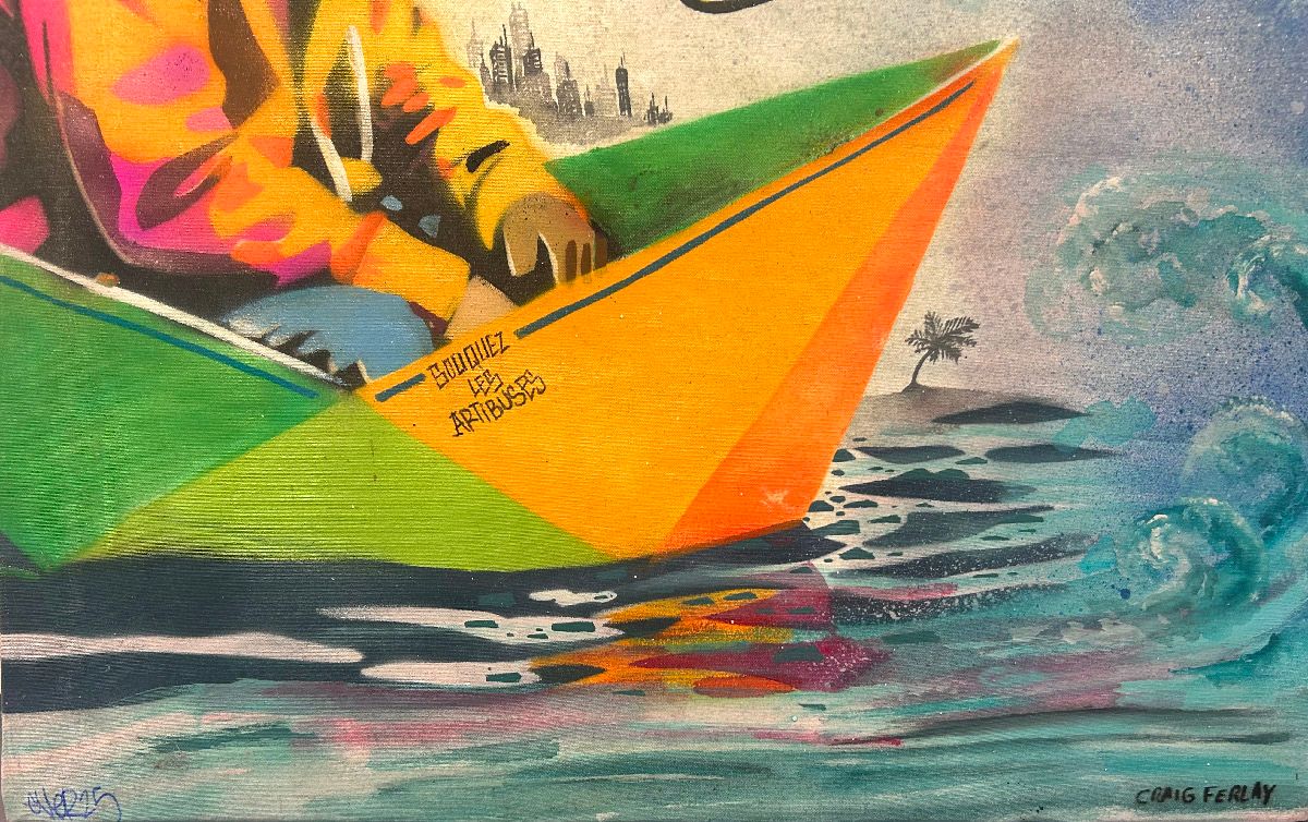 Tableau de Craig & Emer a pour titre  Courage fuyons style graffiti, street art dim : Craig & Emerprix:200