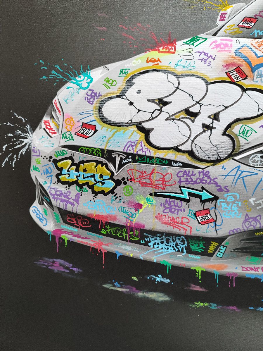 Tableau de BLACH a pour titre  Tesla style graffiti, street art dim : BLACHprix:550
