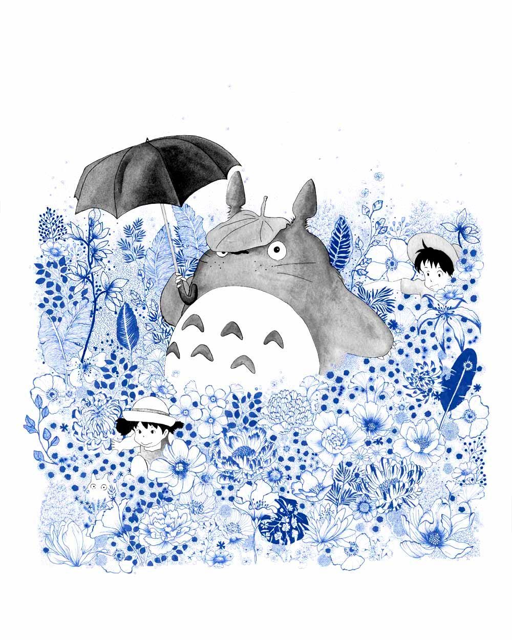 Editions d'art de CAMILLE POLI a pour titre  FLOWER TOTORO bleu style figuratif dim : CAMILLE POLIprix:90