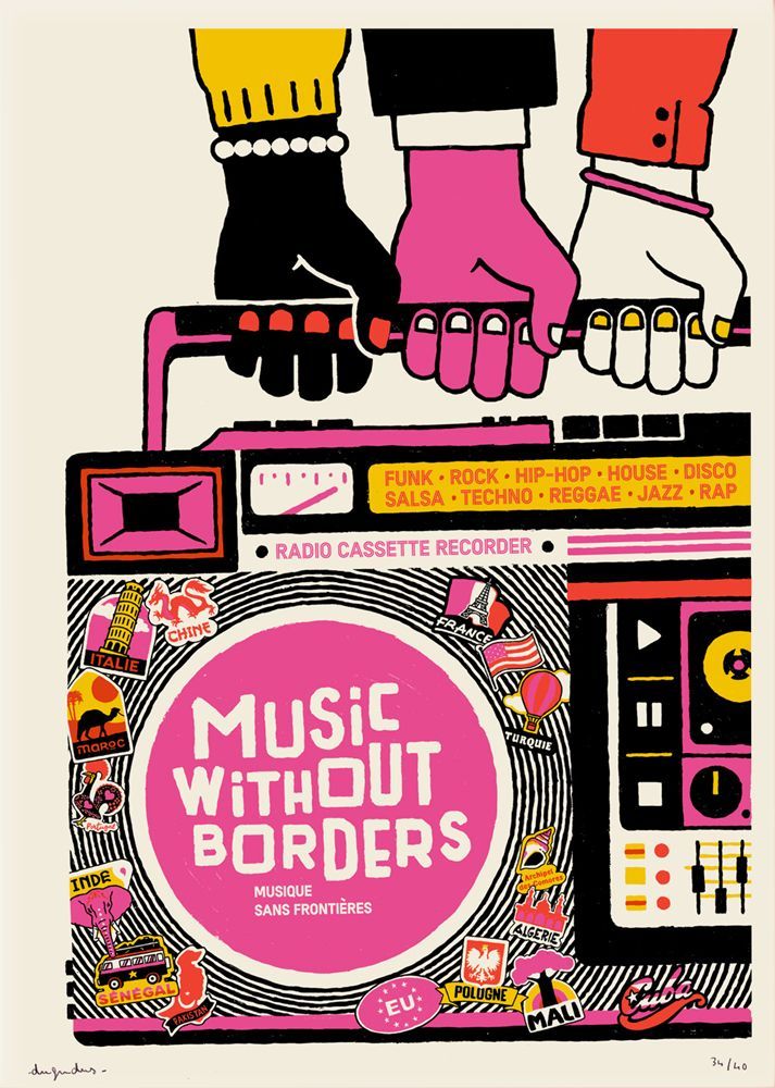 Editions d'art de DUGUDUS a pour titre  MUSIC WITHOUT BORDERS style graphique dim : DUGUDUSprix:40