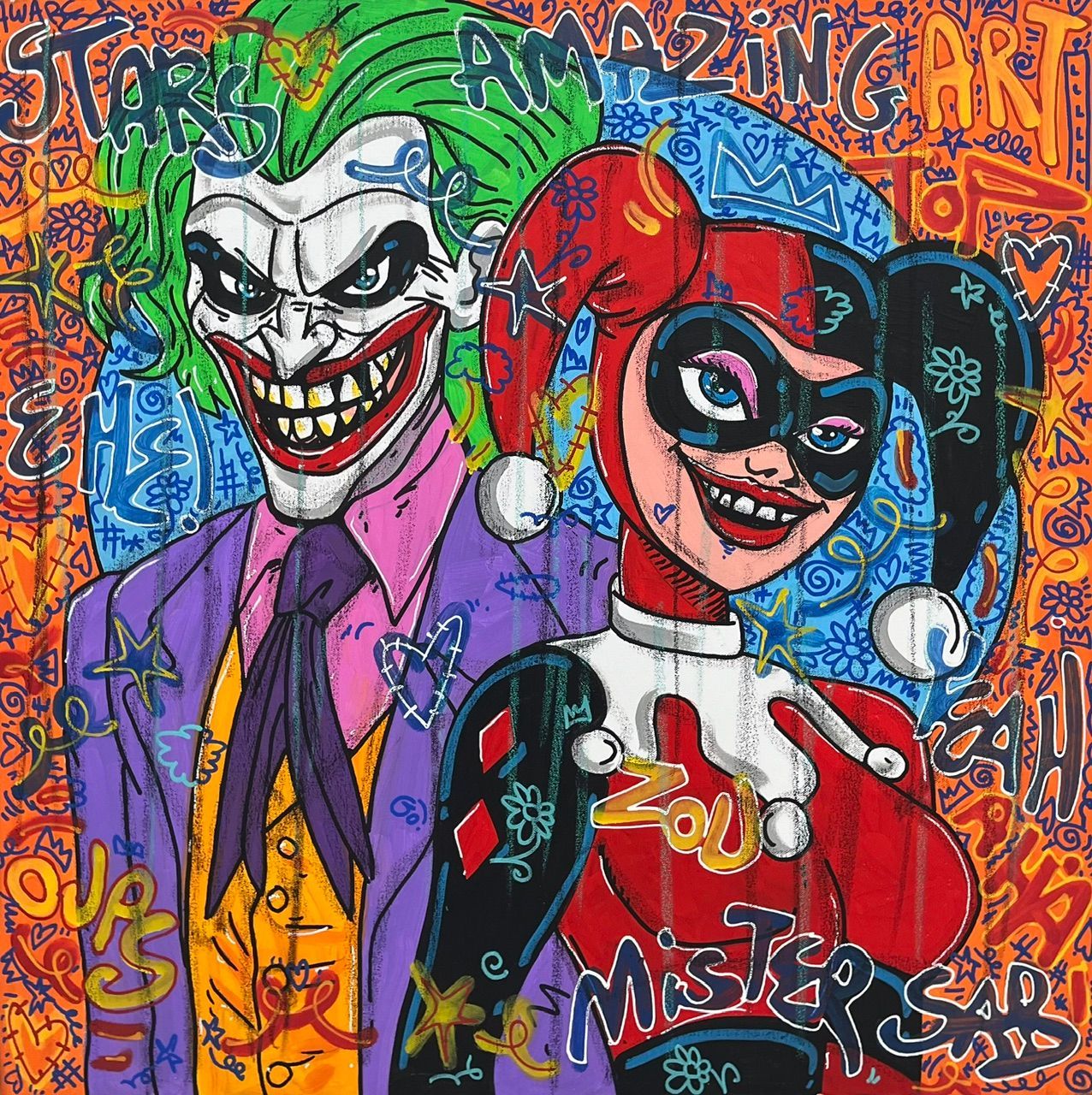 Tableau de RICO SAB a pour titre  Amazing Joker & Harley style street pop art, street art dim : RICO SABprix:600