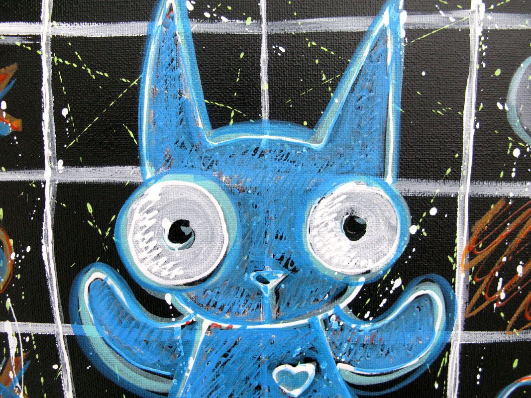 Tableau de LUSSY a pour titre  blue cat style graffiti, street pop art dim : LUSSYprix:110