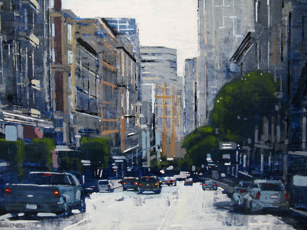 Tableau de ADRIEN FAVEAU a pour titre  Bush street, san francisco style figuratif, graphique dim : ADRIEN FAVEAUprix:1800