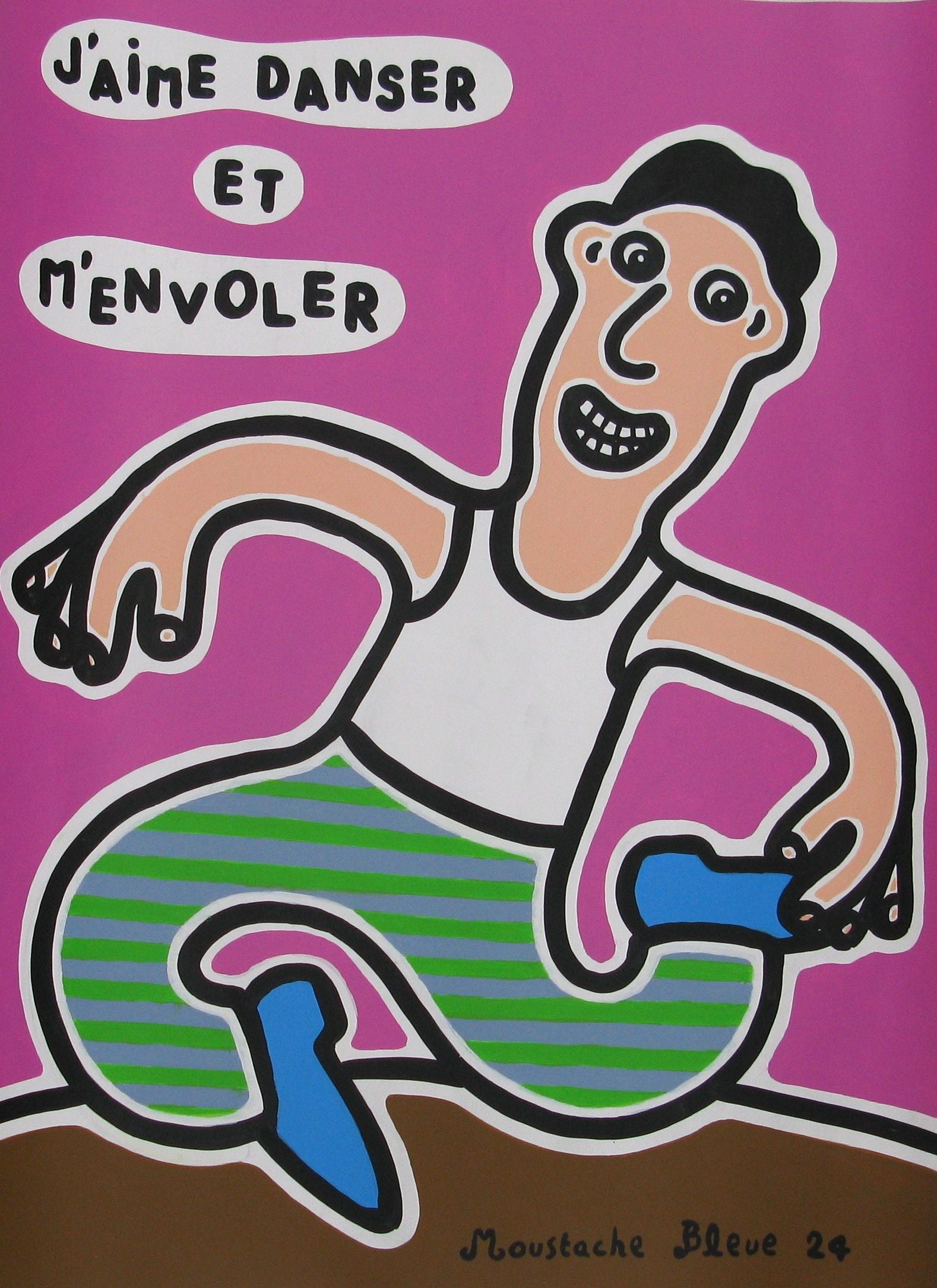 Dessin figuratif moyen format J'aime danser et m'envoler – MOUSTACHE BLEUE – 50 × 65 cm