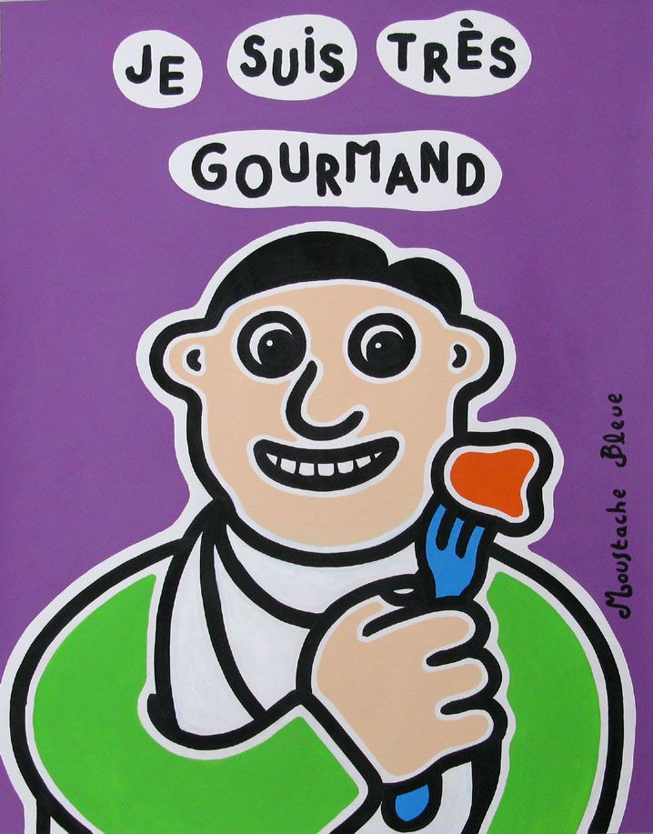 Dessin figuratif moyen format Je suis très gourmand – MOUSTACHE BLEUE – 50 × 65 cm