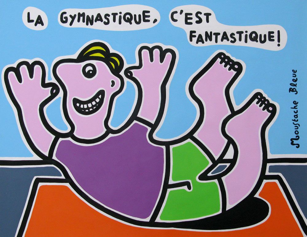Dessin figuratif moyen format La gymnastique c'est fantastique ! – MOUSTACHE BLEUE – 50 × 65 cm