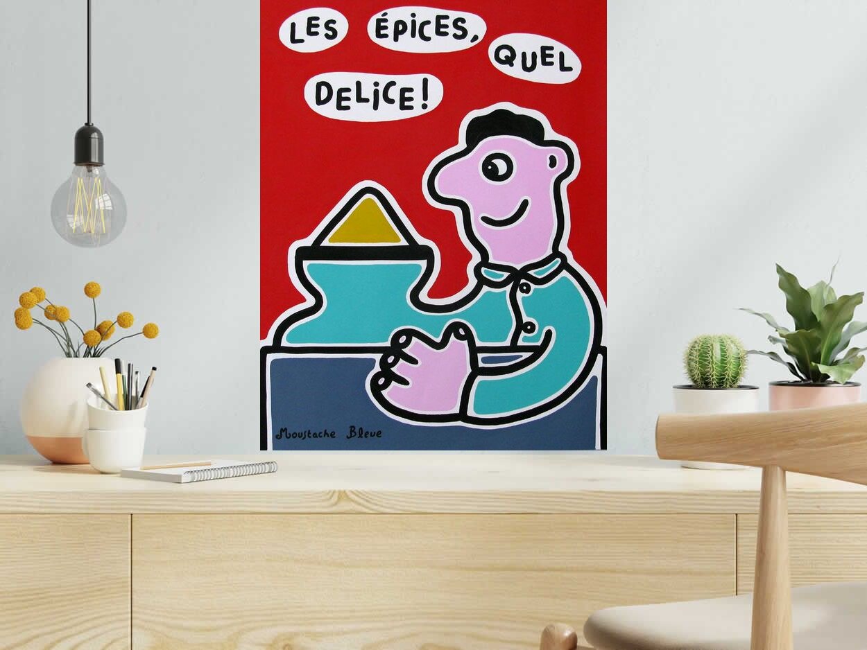 Dessin Les épices quel délice ! de MOUSTACHE BLEUE dans un intérieur – 50 × 65 cm