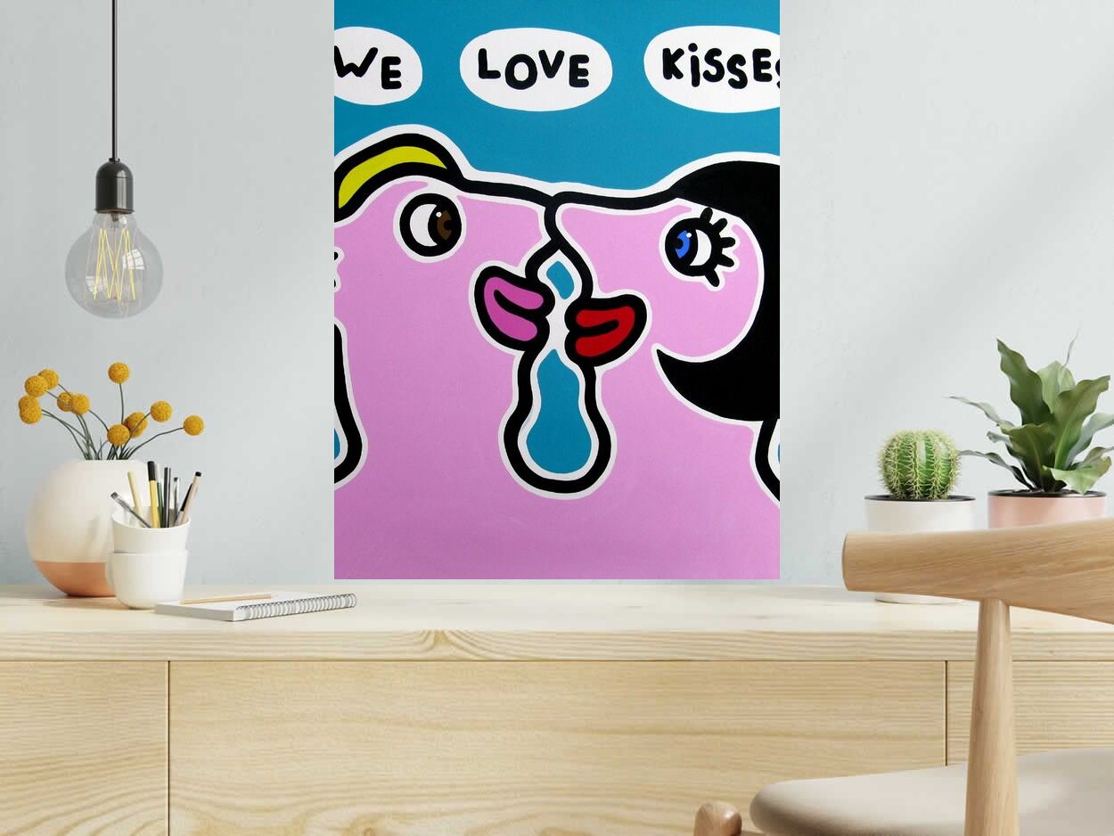 Dessin We love kisses de MOUSTACHE BLEUE dans un intérieur – 50 × 65 cm