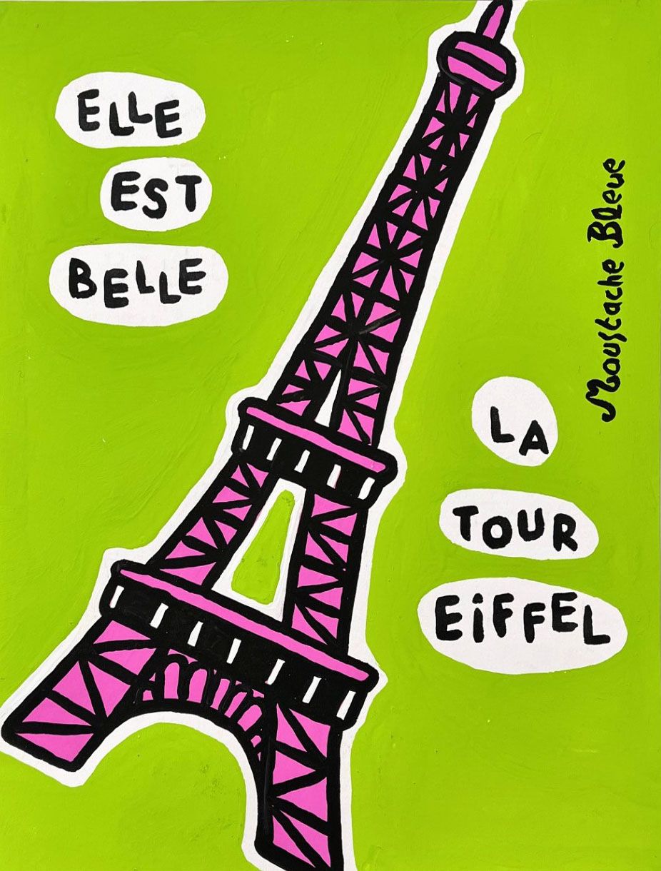 Dessin figuratif petit format Elle est belle la tour eiffel – MOUSTACHE BLEUE – 16 × 21 cm