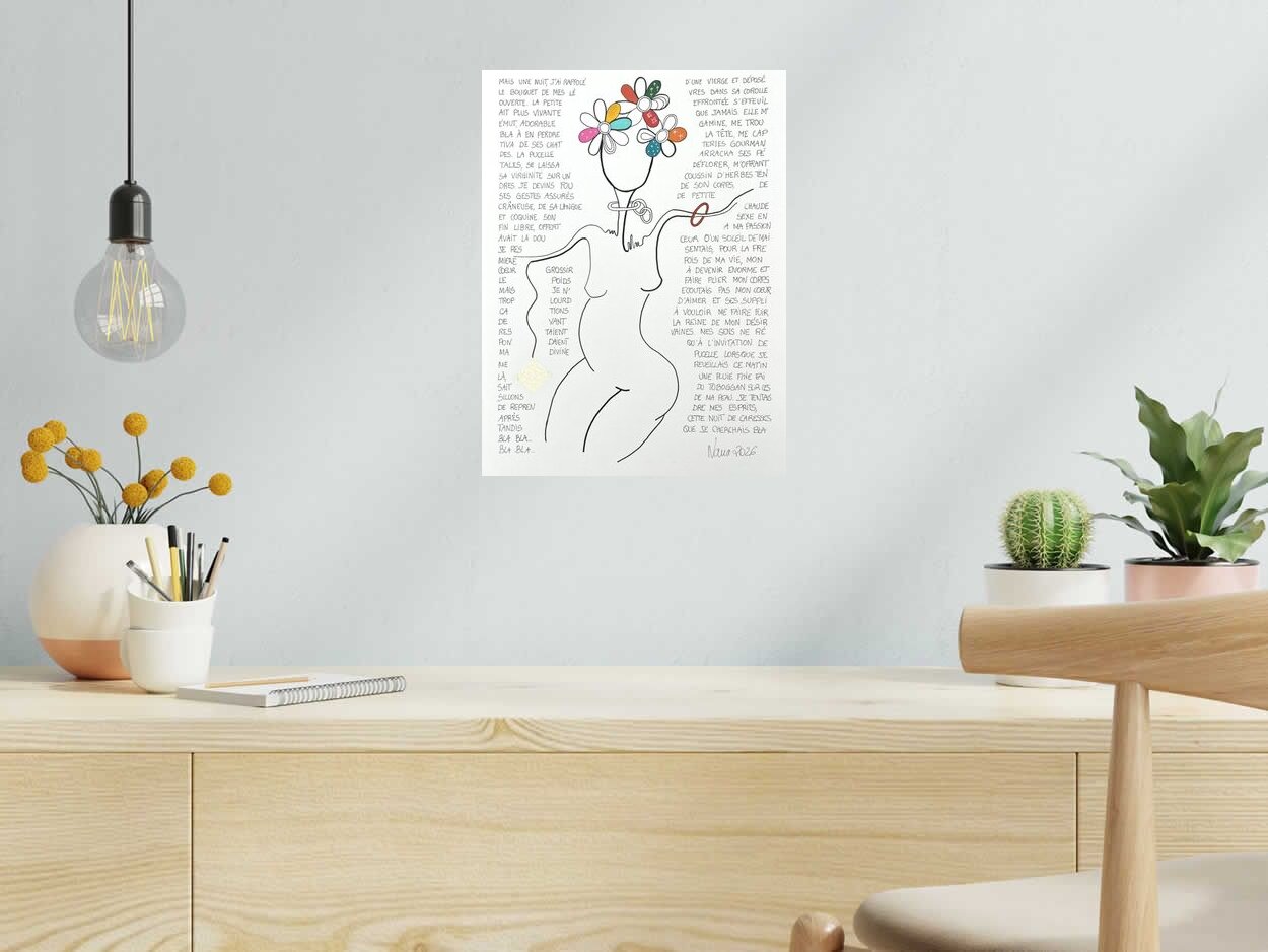 Dessin les fifilles 14 de NANA dans un intérieur – 30 × 40 cm