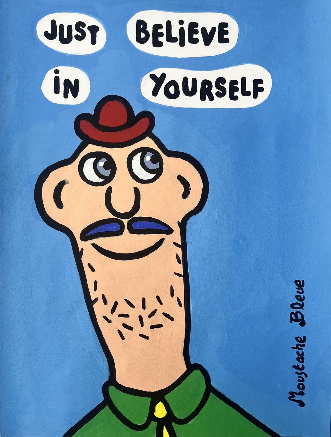 Dessin figuratif petit format rose Just believe in yourself – MOUSTACHE BLEUE – 30 × 40 cm