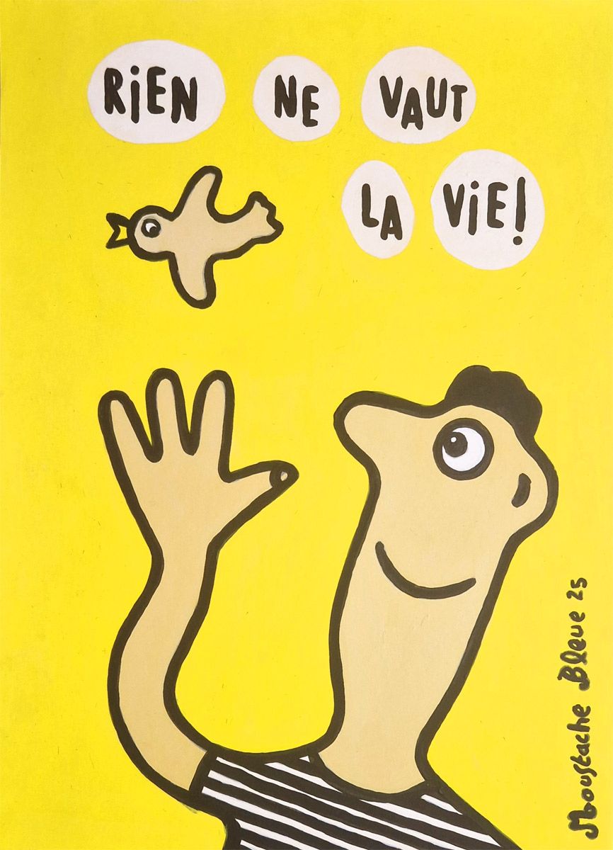 Dessin figuratif petit format rose Rien ne vaut la vie – MOUSTACHE BLEUE – 30 × 40 cm