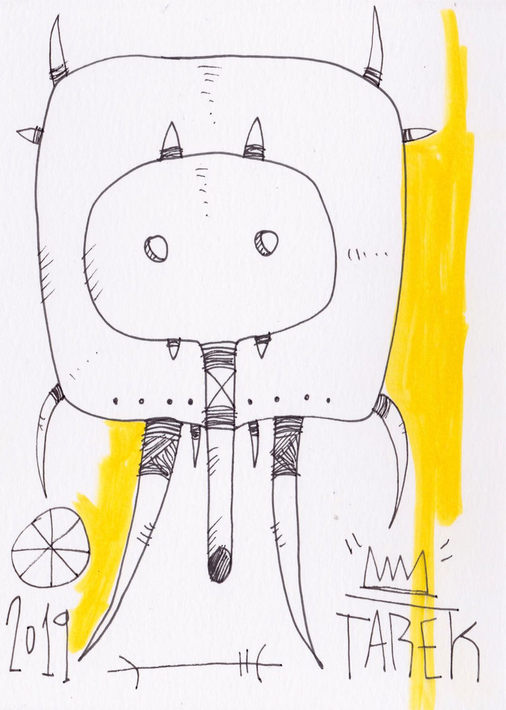 Dessin graphique petit format MASK ELEPHANT – TAREK – 20 × 15 cm