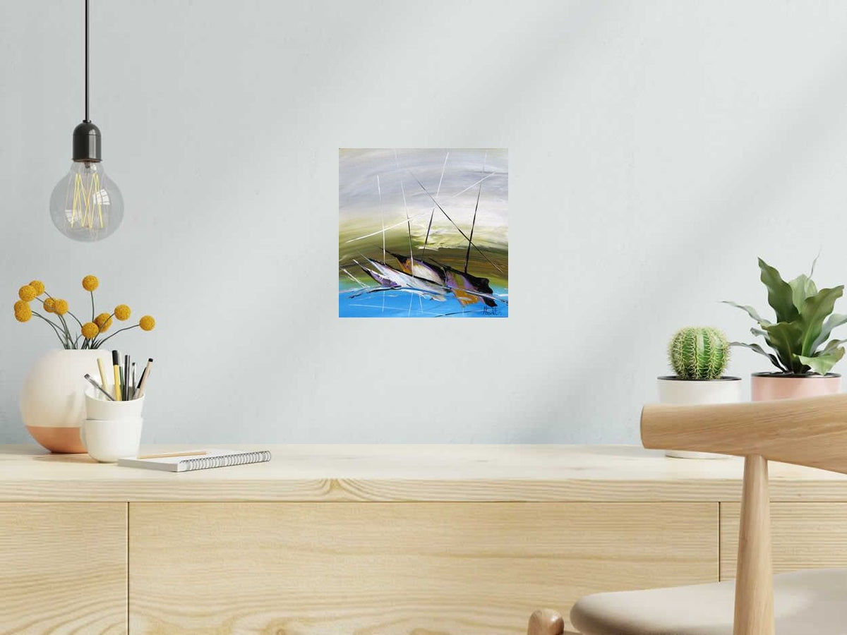 Dessin MARINE ABSTRAITE 2 de F. BOUTET dans un intérieur – 25 × 25 cm