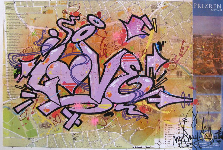 Dessin petit format LOVE SUR PRIZREN – LADY K – 8 × 40 cm