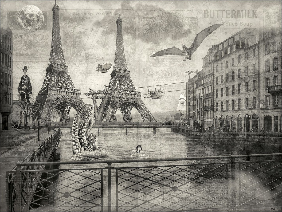 Digigraphie figuratif petit format Brindavoine au secours d'Adèle – OliR – 40 × 30 cm