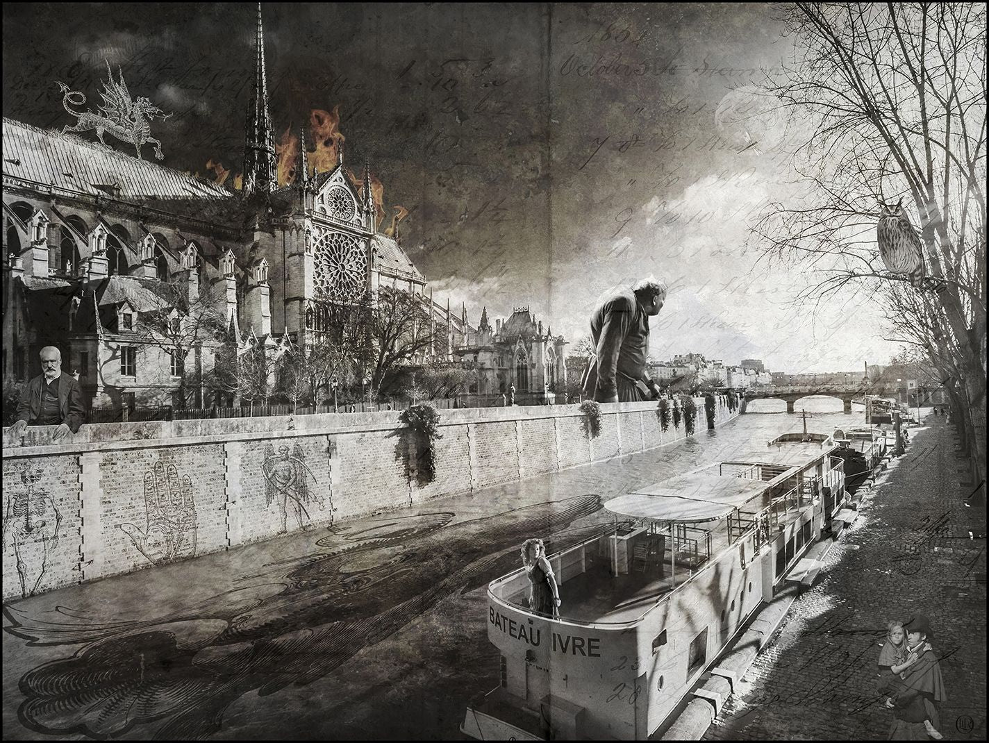 Digigraphie figuratif petit format Le cauchemar de Quasimodo – OliR – 40 × 30 cm